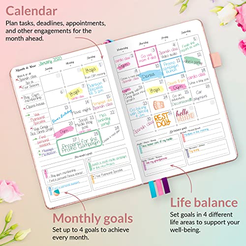 GoGirl Planner and Organizer for Women – Compact Size Weekly Planner, Goals Journal & Agenda to Improve Time Management, Productivity & Live Happier. Undated – Start Anytime, Lasts 1 Year – Rose Gold