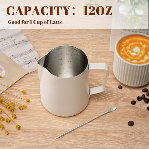 Image of Amrules Milk Frothing Pitcher 12oz Frother Cup Barista Tools, White