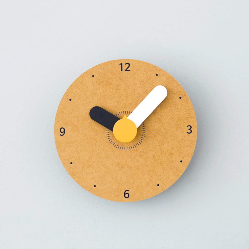 MODIRNATION Retro Modern Wooden 'MINI' Wall Clock, Simplistic, Fashionable and Stylish, Silent Quartz Mechanism, Quality Materials made from Eco-Friendly MDF and Bamboo, Decor for Home/Office (Yellow)