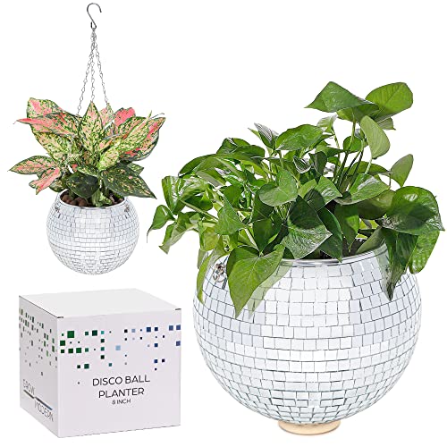 Grow Modern Disco Ball Planter 8 Inch - Disco Ball Plant Hanger - Hanging Disco Ball Planter - Unique Plant Pots - Disco Ball Planter Pot