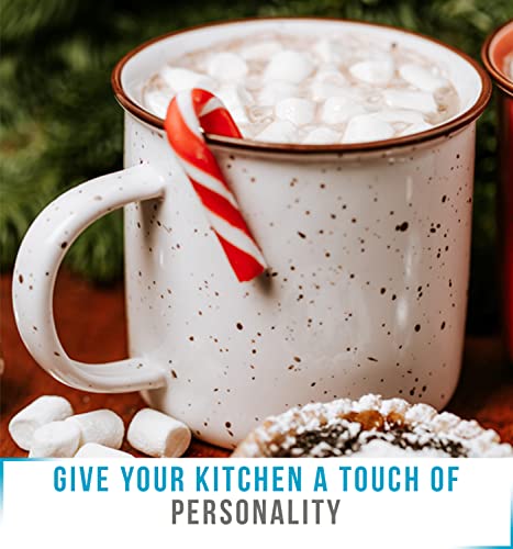 Speckled Campfire Style Mugs - Set Of 6 - 14 Oz - Cozy Colors -Coffee Cups - Camping Coffee Mugs - Ceramic | Enamel - Use For Tea / Hot Drinks #TOP4