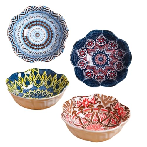 RedFlameDS 4PCS Porcelain Tapas Dishes Serving Bowls Tapas Bowls Set Small Ceramic Dipping Bowl Sauce Dishes for Sushi Snack and SoyBohemian Style Microwave & Dishwasher Safe