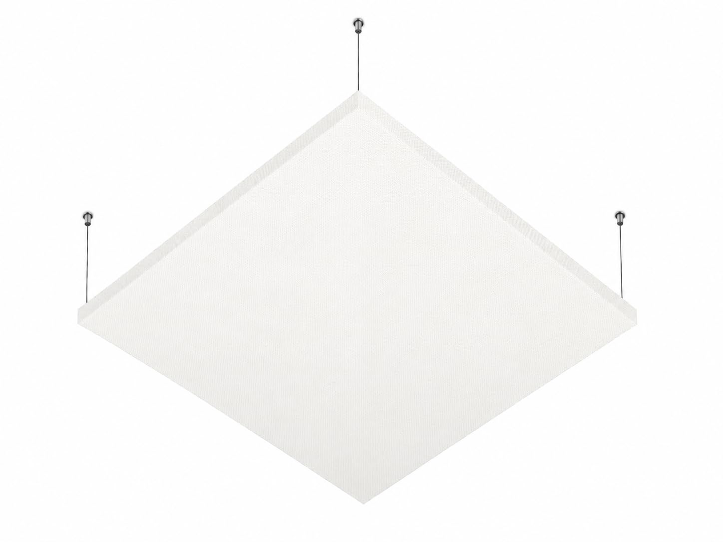 R ROSTAGNO Pannello fonoassorbente IGNIFUGO 100x100x4 cm marcatura CE, rifinito in tessuto. - Posizionamento a sospensione a soffitto con cavetti regolabili (BIANCO)