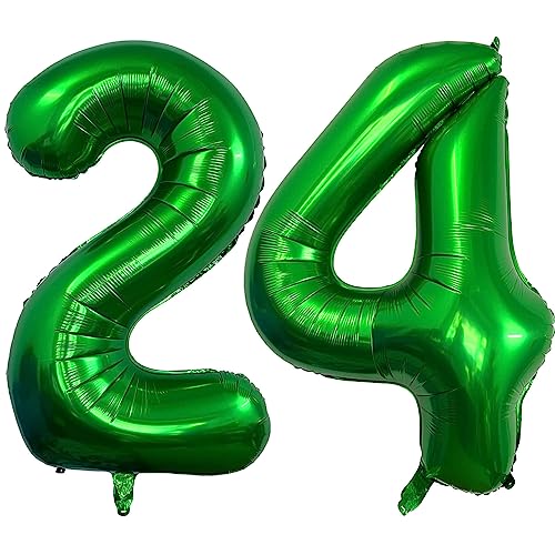 Image of Number 24 Dark Green Balloons 40 Inch Giant Green 24 or 42 Numer Foil Helium Balloons for 24th Dark Green Birthday Party Supplies 42th Anniversary Events Decorations