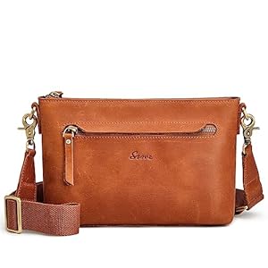 S-ZONE Crossbody Bags for Women Trendy Genuine Leather Small Shoulder Bag Purses with Wide Strap