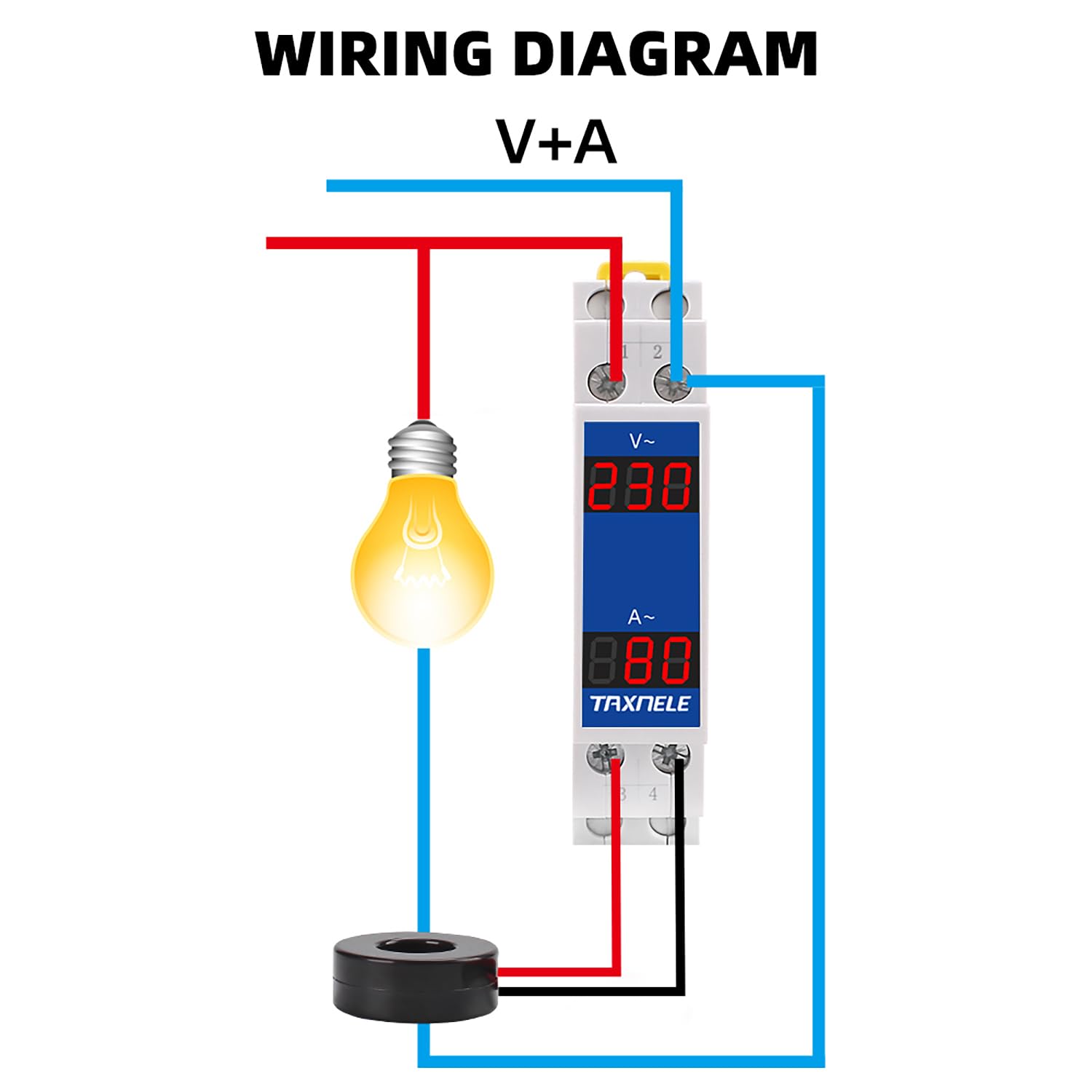 Multímetro digital modular con indicador LED, voltímetro y amperímetro para carril DIN, 18 mm, medidor de voltaje y corriente, HZ, AC 80-500 V, 110 V, 220 V, 380 V, 100 A, con CT (V+A)
