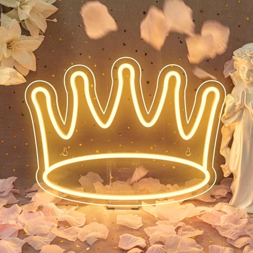 Image of Crown Neon Signs Led Crown Neon Light Large Wall Hanging Lights Art Decor Neon Lights for Bedroom Kid Room Shop Apartment Dorm Birthday Party Wedding(Warm White)