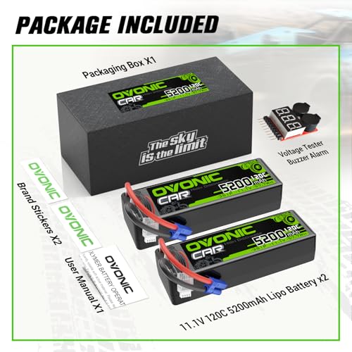 Image of OVONIC 3S LiPo Battery 11.1V 5200mAh 120C with EC5 Plug for RC Car RC Truck Airplane Helicopter Boat Car Racing RC Hobby (2 Packs)(with Lipo Voltage Checker)