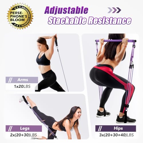 Image of Upgraded Pilates Bar Kit with Resistance Bands Natural Latex for Women & Men, Heavy-Duty Stainless Steel Multifunctional Yoga Pilates Stick for Home Gym Exercise Fitness Equipment Full-Body Workouts