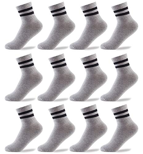 Oohmy Boys Socks 12-Pack Cotton Athletic Ankle Socks for Boys and Girls Kids Toddler Socks (grey, M(5-8years?)