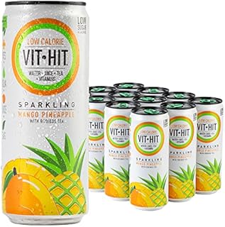 VIT HIT Sparkling - 12 x Mango & Pineapple + Rooibos Tea Prime Fizzy Drink | Vegan, Low Sugar, Low Calories, Vitamin Drink | 100% RDA of 8 Vitamins (330ml x12Cans)
