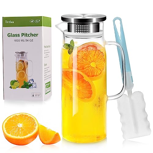 Yirilan 1 L Karaffe mit Deckel, Glaskrug, Wasserkaraffe, Transparent – Ansicht 8
