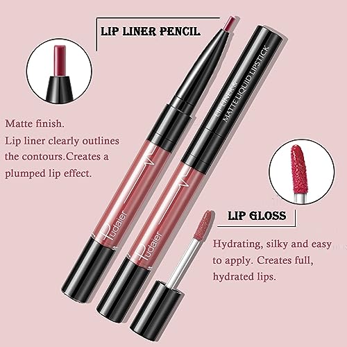 Lip Liner and Lipstick Set, Lip Gloss Lip Liner 2-in-1, Matte Liquid Lipstick Highly Pigmented Waterproof Lipgloss, Up to 12 Hour Wear, Non-Stick Cup Lip Gloss & Lip Line Pencil Set For Women - Image 5