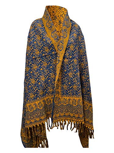 LUXURY YAK WOOL SHAWL FLORAL PAISLEY DARK BLUE COLOR SCARF FASHION SCARF OVERSIZE YOGA Blanket stole unisex Travel Wrap Meditation Soft gift for her