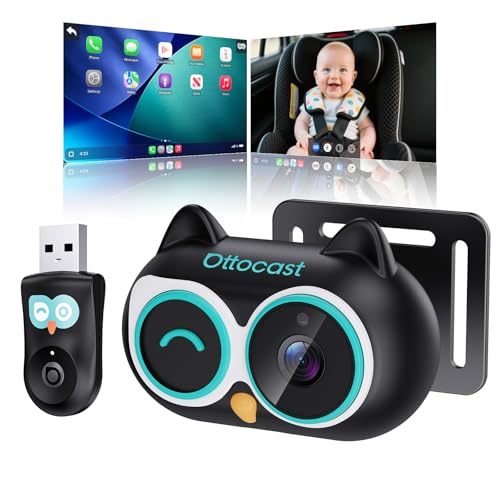 Image of OTTOCAST Cabin Care Car Camera for Baby, Wireless CarPlay Adapter with 1080P Baby Car Camera, HD Night Vision, 150° Wide Angle, Real-Time Rear Seat Monitor, Easy Installation