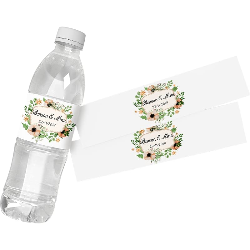 30Pcs Personalized Custom Personalized Floral Wedding Water Bottle Labels Stickers Birthday Anniversary Bride Show Graduation (B)