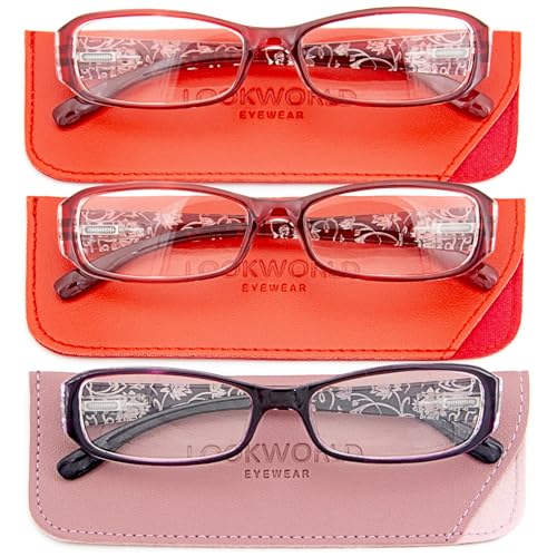 LOOKWORLD 3 Pack Bayonetta Glasses - Stylish Ladies' Cheater Readers, Fashionable Small Reading Glasses for Women (3 Pairs Mixed Colors, 1.5, x)