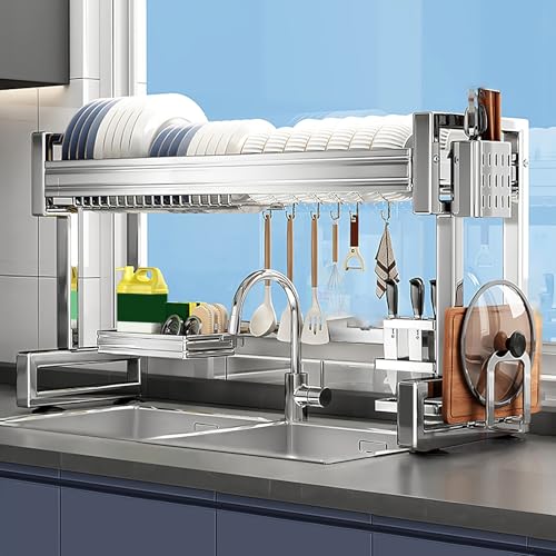 水切りラック ステンレス 2段 食器乾燥ラック 省スペース キッチンラック 卓上 皿立て スタンド 収納 狭いスペース、アパート、自宅に最適(76*26*55cm)