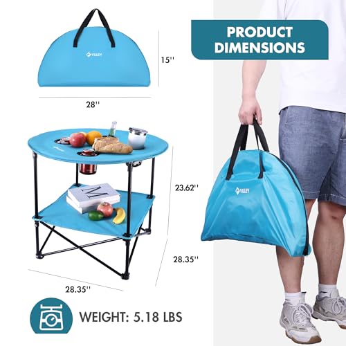VILLEY Mesa de Camping Plegable Redonda de Doble Capa con Bolsa de Transporte miniatura 3