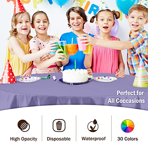 Image of Party Solids Lavender Round Plastic Tablecloth - 84 Inch, Pack of 24