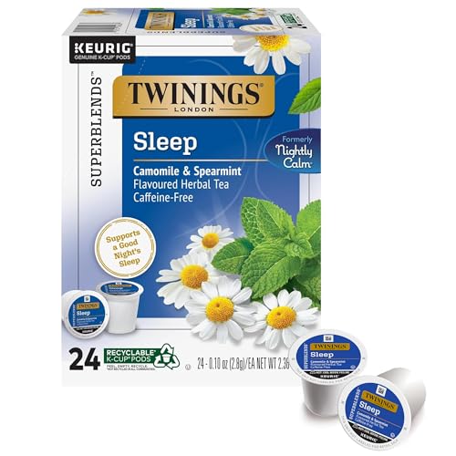 Twinings Sleep Herbal Tea K-Cup Pods for Keurig, 24 Count (Pack of 1), Formerly Nightly Calm, Camomile, Spearmint, &amp; Lemongrass, Naturally Caffeine-Free, Enjoy Hot or Iced