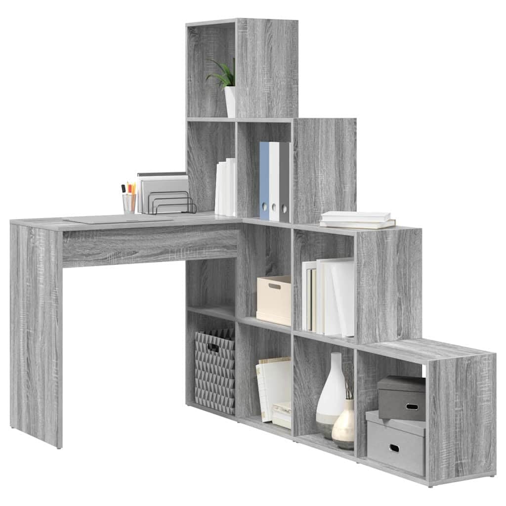 Scrivania angolare grigio Sonoma 149,5 x 101,5 x 149,5 cm, scrivania angolare salvaspazio con ripiano, scrivania per computer a forma di L, in legno, per casa e studio