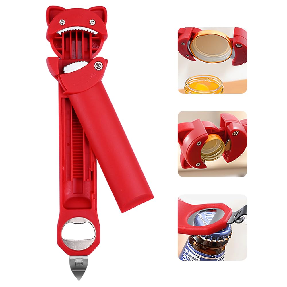 Jar Opener Bottle Opener Multi Retractable Magnetic Can Opener for Weak Hands, Arthritic Hands, Seniors,Low Strength and Children (Red)