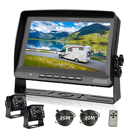 Podofo Camera de Recul AHD Filaire avec Moniteur 8 Pouces Kit avec 2 Caméras 2x20m de Câble Signal Numérique IP69 Étanche Vision Nocturne 2 CHN Applicable pour Camions et Camping Car DC 12-24V Cover