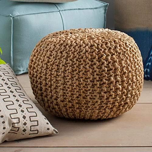 THE HOME TALK Jute Braided Pouf | Eco-Friendly | Indoor/Outdoor Ottoman | Extra Space for Living Room, Drawing Room, Hall | Natural Fibers | Home Decorators | 18’’ x 18’’ x 14’’ – Natural