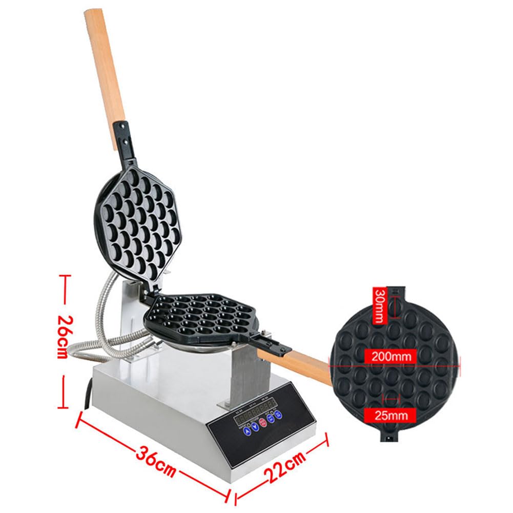 Máquina Hacer gofres de Burbujas de 1400 W, máquina para Hacer gofres de Huevo con Temperatura Ajustable de 50-250 ℃ y Temporizador, Panel de Pantalla Digital Inteligente, para Restaurante