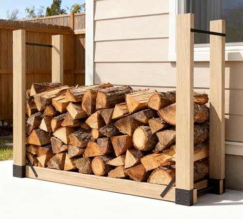 Kingson Adjustable Firewood Rack Bracket Kit Heavy Duty Log Storage Holder Metal Fireplace Wood Stand for Outdoor Indoor Patio Deck Freestanding Fire Wood Rack with Rust-Resistant Finish