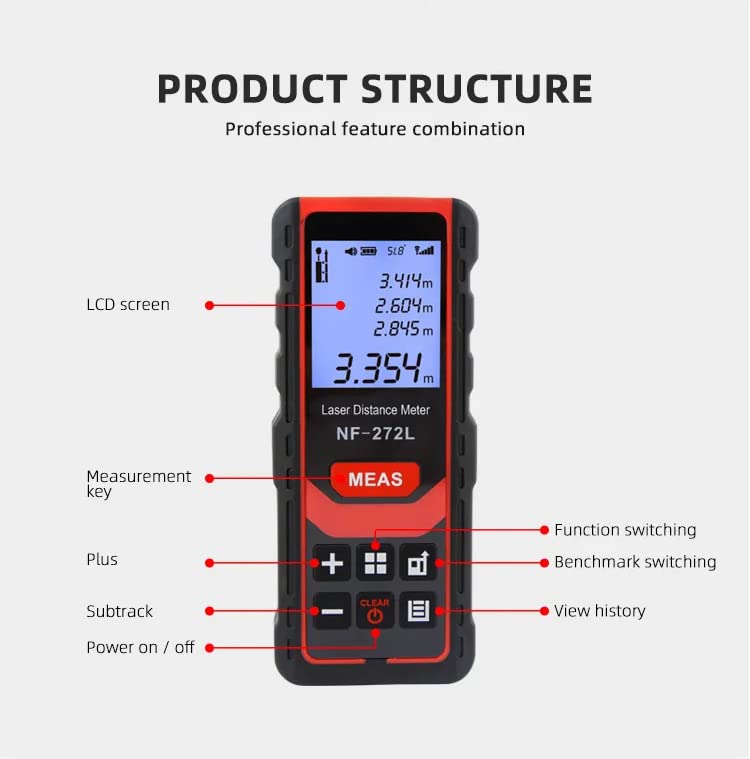 Laser Distance Meter NF-272L 60/80/100M Infrared Rangefinders Indoor Area Measuring Tool Handheld Laser Distance Meter