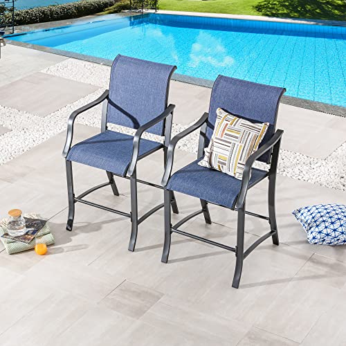 Image of LOKATSE HOME 2 Pieces Outdoor Counter Height Bar Stools Patio Furniture Metal Armchair Set, Blue