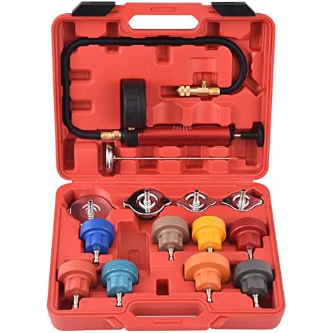 DHA 14pc Cooling System Radiator Cap Pressure Tester Kit With Hand Vacuum Pump, Coolant System Pressure Tester Kit, Water Tank Leak Detector for Cars Trucks & SUVs Cover