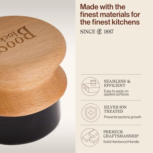 Image of John Boos Oil & Cream Round Applicator for Wood Cutting Boards, Butcher Blocks & Utensils, Beechwood - Solid Hardwood Handle, Silver Ion-Treated Sponge, Storage Cap, Easy and Even Application