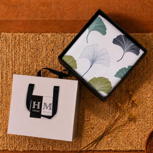 Image of HOMEMONDE Premium Cotton King Size Bedsheet 108 x 108 Inch, 210 TC Leaf Printed Flat Sheet with 2 Pillow Covers, Blue & Green, Elegant Gift Box Included | Perfect for Home Decor & Gifting