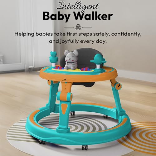 Image of StarAndDaisy 360 Baby Walker 6-24 Months / 7 Level Height Adjustment Walker for Kids Boy and Girl with Switchable Food & Musical Toy Tray /Premium Baby Activity Walker - Green Orange