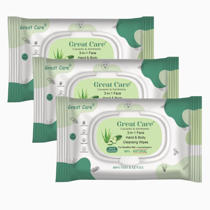 Great Care Oil Control Face Wipes | 25 N each- Pack of 3 | Wet Wipes for Face With Cucumber And Aloe Vera | Makeup Remover Wipes | Hydrating, Refreshing, Soothing | Pararben & Alcohol Free-image-29