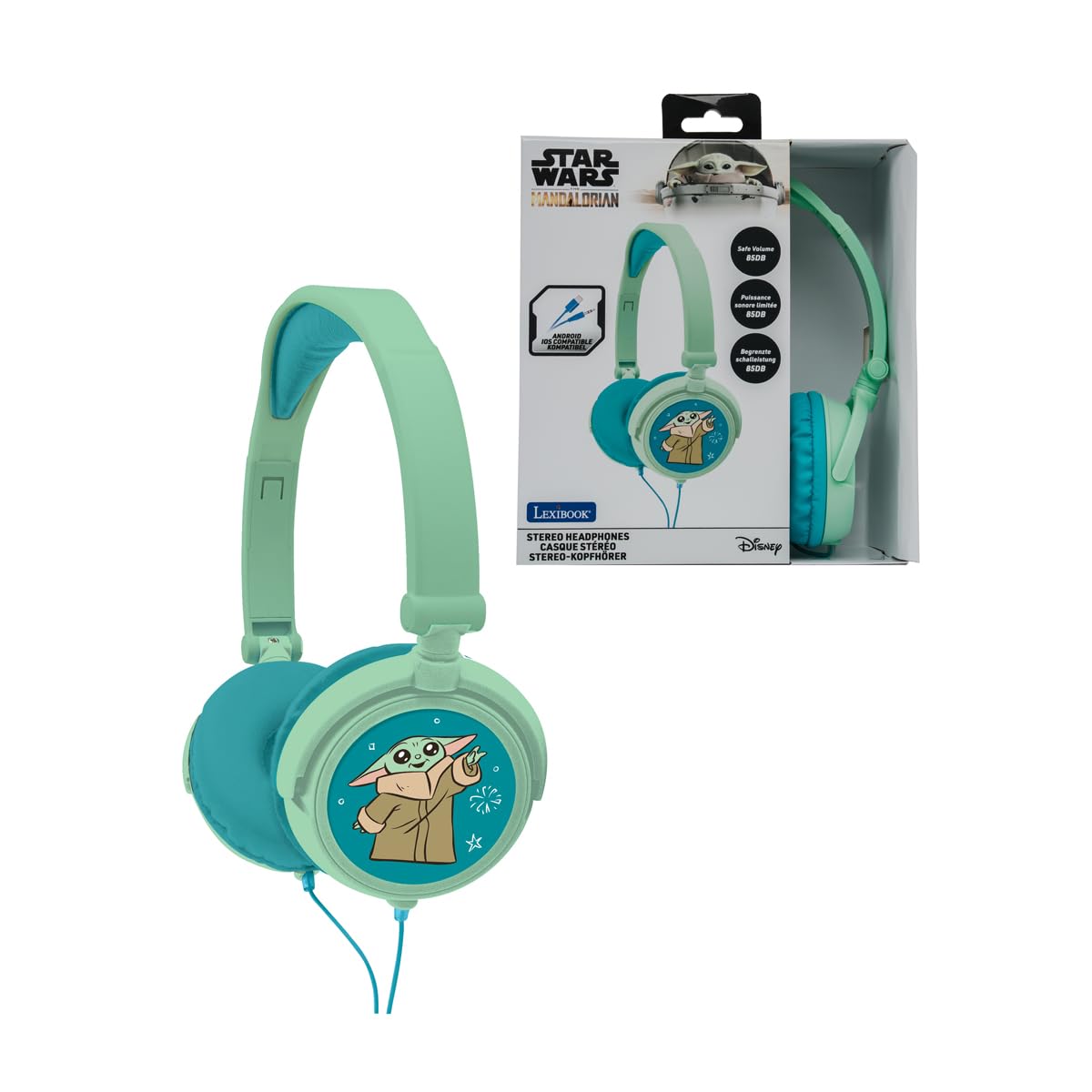 Lexibook, Disney Star Wars, Cuffie Pieghevoli con Filo, Cuffie Over-Ear Comode, Limitazione del Volume Sicura, Archetto Regolabile per Bambini, Verde, HP010SW