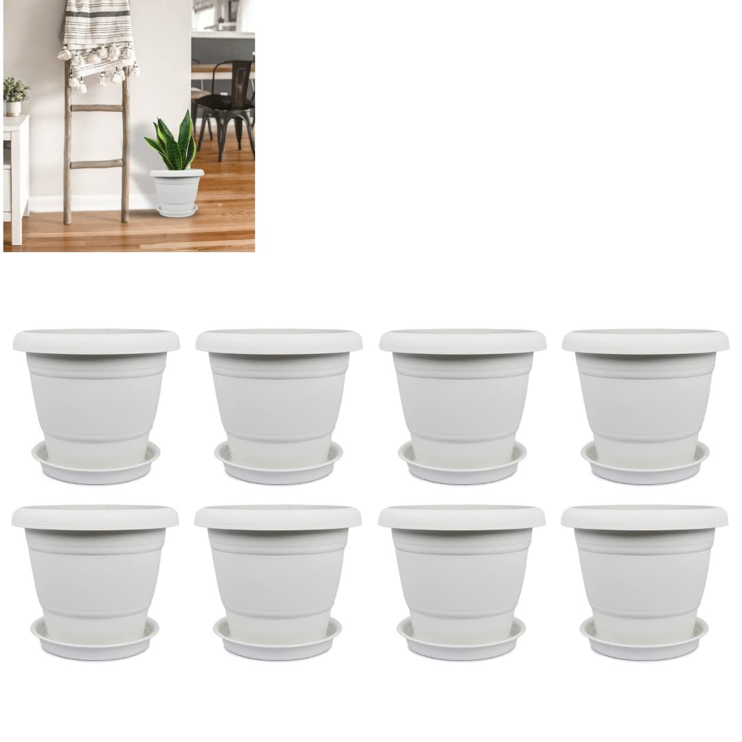 spylark™ Heavy Duty Premium Plastic Planter Pots with Bottom Tray (White) | Plant Pot Set for Home Garden and Nursery| 10inch | Set of 10 (B0B187VGKT) Amazon Price History, Amazon Price Tracker
