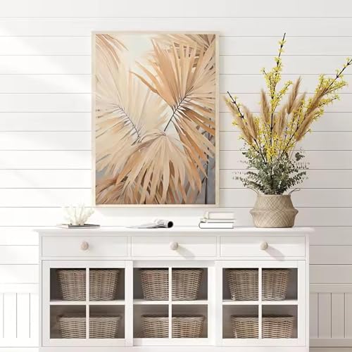 Feuilles de palmier taupe affiche bohème salon déco murale 50x70 cm