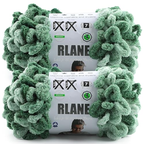 RLANE Loop Yarn for Finger Knitting Soft - Chunky Yarn for Hand Knitting - 2 Pack of 180 G/6.4 Oz - #7 Jumbo - 18 Yards - Chenille Blanket Yarn for Crocheting Blankets (2 Sage Green - Mint Green)