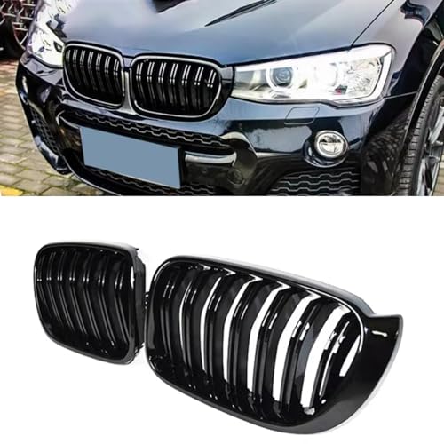 Parrilla delantera de coche para X3 F25 y X4 F26 (2014-2017) en negro brillante con listones dobles 4