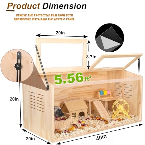 Wooden Hamster Cage,32" Lx16 Wx16 H,2 Washable Liner, Animal Cabinet for Dwarf Syrian Hamsters Degus, Hamster Habitat with Openable Top and Large Acrylic Sheets, Natural Wooden Hamster Habitat - Image 3