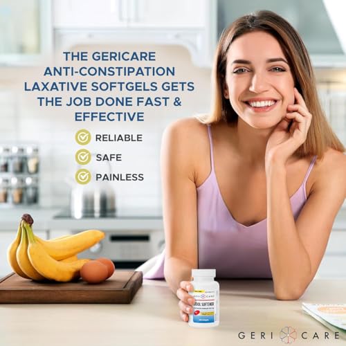 Image of GeriCare Docusate Sodium Stool Softener - 100mg Gentle Stimulant Laxative Softgels for Men & Women- Constipation Relief - Adults Daily Bowel Movement Laxative, 200 Count