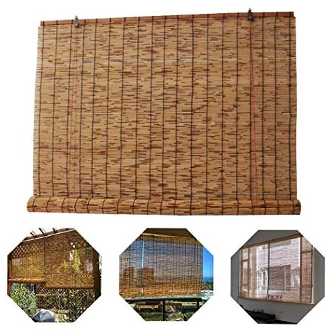 Filit Roll Up Blinds Made of Reed for Outdoor/Window, Bamboo Shades,Blackout Curtain with 70% UV Block for Balcony/Pergola,Weather Proof Louver with Hooks & Side Pull,W145xH300cm/57x118in Cover