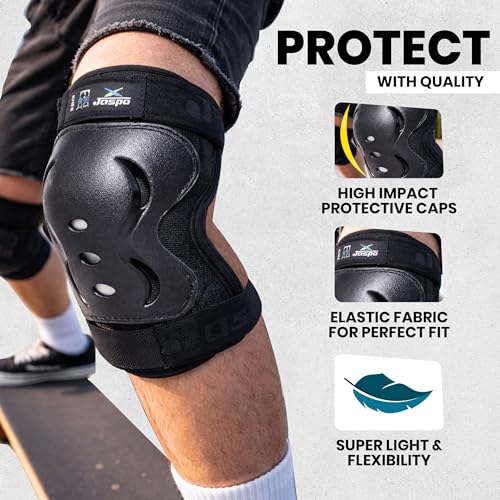 Image of Jaspo Tyro Complete Protective Gear Set for Kids | Helmet with Knee Pads, Elbow Pads & Wrist Guards for Skating, Cycling & Skateboarding(Black) (6-14 Years)