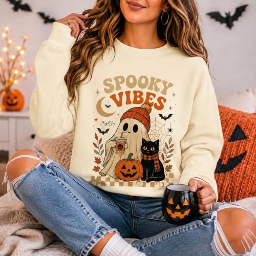 Halloween Sweatshirt For Women Ghost Pumpkin Graphic Spooky Season Tops - image 3