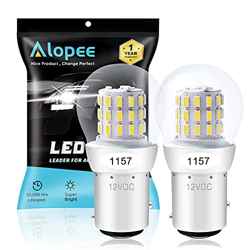 ALOPEE 12V-15V DC Bright 1157 LED Bulb White 2357 LED Bulb 7528 Bulb 2057 LED Bulb BAY15D 33SMD 2835Chip Replacement for LED Reverse Lights, Back up Lights, Pack of 2