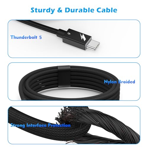 Image of 240W Thunderbolt 5 Cable Fast Charging, 6.6FT USB5 C to C Thunderbolt 5 Cable 80Gbps Data Transfer up to 120Gbps,Supports 8K /4K Displays Braided USB C Fast Charging Cable for iPhone 17 /16 /15,Mac Book